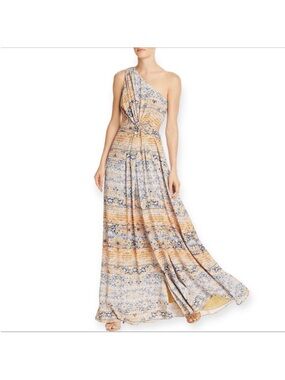 Ramy Brook One-Shoulder Maxi Dress in Yellow and Blue Print
